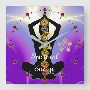 ROD OF ASCLEPIUS 7 CHAKRAS,YOGA LOTUS POSE Purple Vierkante Klok