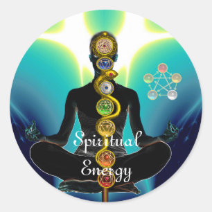 ROD VAN ASCLEPIUS 7 CHAKRAS, YOGA LOTUS POSE Blue Ronde Sticker