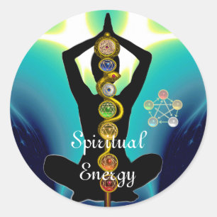 ROD VAN ASCLEPIUS 7 CHAKRAS, YOGA LOTUS POSE Blue Ronde Sticker