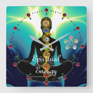 ROD VAN ASCLEPIUS 7 CHAKRAS, YOGA LOTUS POSE Blue Vierkante Klok