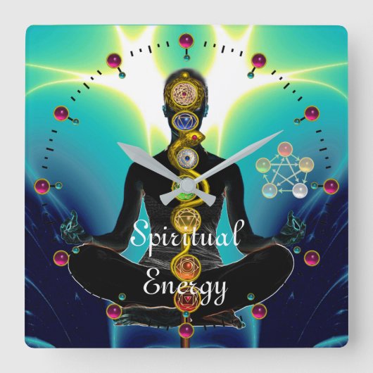 ROD VAN ASCLEPIUS 7 CHAKRAS, YOGA LOTUS POSE Blue Vierkante Klok (Voorkant)