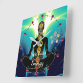 ROD VAN ASCLEPIUS 7 CHAKRAS, YOGA LOTUS POSE Blue Vierkante Klok (Hoek)