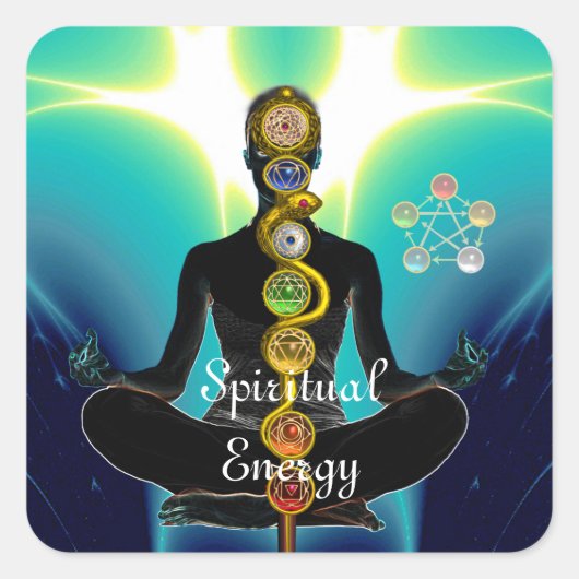 ROD VAN ASCLEPIUS 7 CHAKRAS, YOGA LOTUS POSE Blue Vierkante Sticker (Voorkant)