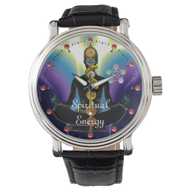 ROD VAN ASCLEPIUS 7 CHAKRAS, YOGA LOTUS POSE Paars Horloge (Voorkant)