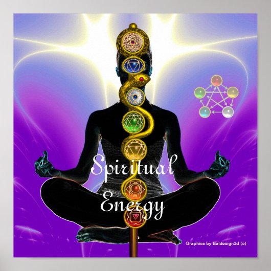 ROD VAN ASCLEPIUS 7 CHAKRAS, YOGA LOTUS POSE Paars Poster (Voorkant)