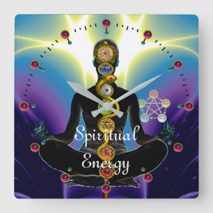 ROD VAN ASCLEPIUS 7 CHAKRAS, YOGA LOTUS POSE Paars Vierkante Klok