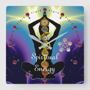 ROD VAN ASCLEPIUS 7 CHAKRAS, YOGA LOTUS POSE Paars Vierkante Klok