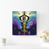 ROD VAN ASCLEPIUS 7 CHAKRAS, YOGA LOTUS POSE Paars Vierkante Klok (Huis)