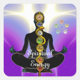 ROD VAN ASCLEPIUS 7 CHAKRAS, YOGA LOTUS POSE Paars Vierkante Sticker