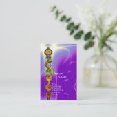 ROD VAN ASCLEPIUS,7 CHAKRAS YOGA LOTUS POSE Paars Visitekaartje (Staand voorkant)