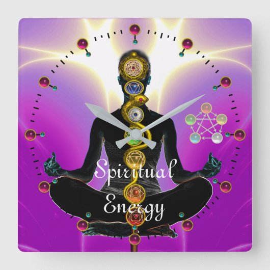 ROD VAN ASCLEPIUS 7 CHAKRAS, YOGA LOTUS POSE Pink Vierkante Klok (Voorkant)