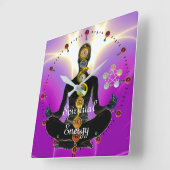 ROD VAN ASCLEPIUS 7 CHAKRAS, YOGA LOTUS POSE Pink Vierkante Klok (Hoek)