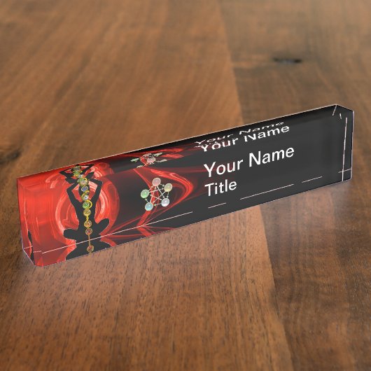 ROD VAN ASCLEPIUS,7 CHAKRAS,YOGA LOTUS POSE Red Naambordje (Zijkant)