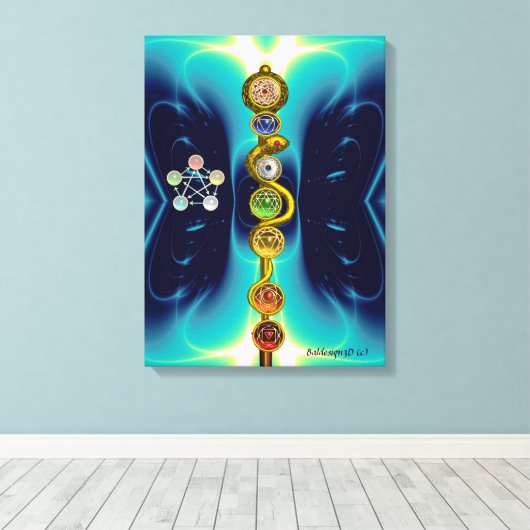ROD VAN ASCLEPIUS 7 CHAKRAS, YOGA, SPIRITUELE ENER CANVAS AFDRUK (Insitu (Houten vloer))