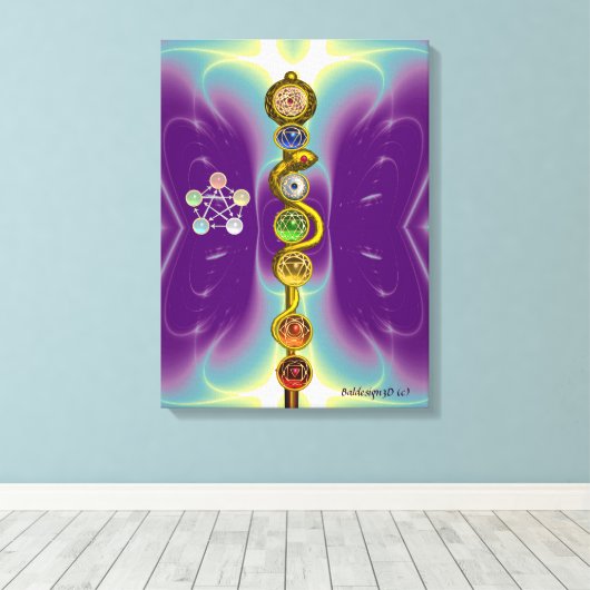 ROD VAN ASCLEPIUS 7 CHAKRAS, YOGA, SPIRITUELE ENER CANVAS AFDRUK (Insitu (Houten vloer))