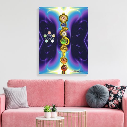ROD VAN ASCLEPIUS 7 CHAKRAS, YOGA, SPIRITUELE ENER CANVAS AFDRUK
