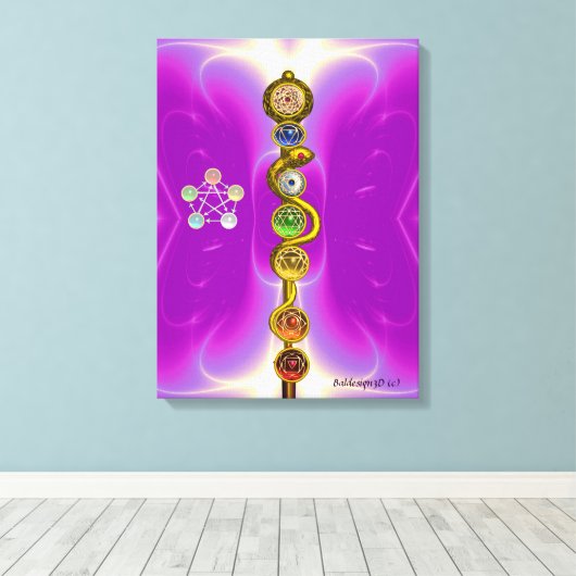 ROD VAN ASCLEPIUS 7 CHAKRAS, YOGA, SPIRITUELE ENER CANVAS AFDRUK (Insitu (Houten vloer))