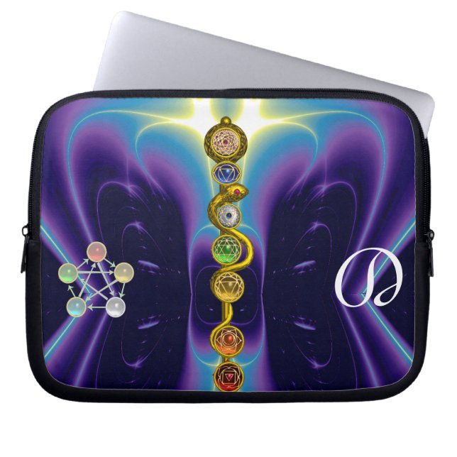 ROD VAN ASCLEPIUS 7 CHAKRAS, YOGA, SPIRITUELE ENER LAPTOP SLEEVE (Voorkant)