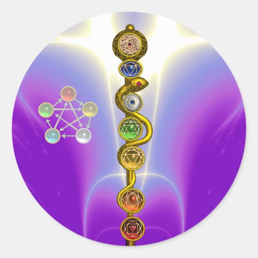 ROD VAN ASCLEPIUS 7 CHAKRAS, YOGA, SPIRITUELE ENER RONDE STICKER (Voorkant)