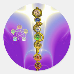 ROD VAN ASCLEPIUS 7 CHAKRAS, YOGA, SPIRITUELE ENER RONDE STICKER