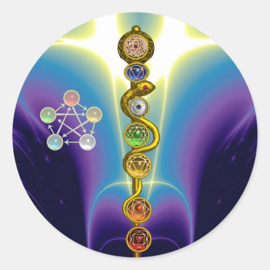 ROD VAN ASCLEPIUS 7 CHAKRAS, YOGA, SPIRITUELE ENER RONDE STICKER (Voorkant)