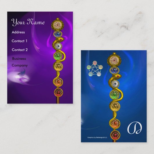 ROD VAN ASCLEPIUS,7 CHAKRAS,YOGA,SPIRITUELE ENERGI VISITEKAARTJE (Voorkant / Achterkant)