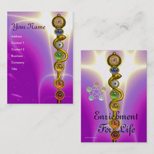 ROD VAN ASCLEPIUS,7 CHAKRAS,YOGA,SPIRITUELE ENERGI VISITEKAARTJE (Voorkant / Achterkant)