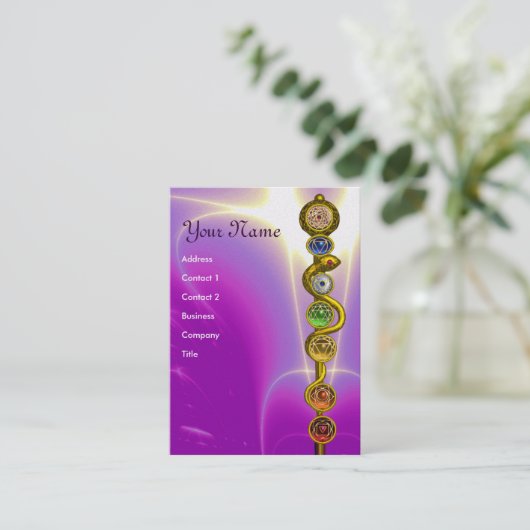 ROD VAN ASCLEPIUS,7 CHAKRAS,YOGA,SPIRITUELE ENERGI VISITEKAARTJE (Staand voorkant)