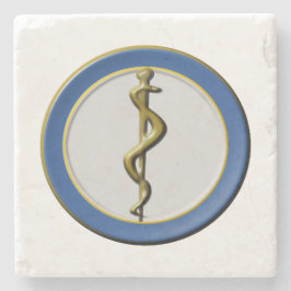 Rod van Asclepius Blue Medical Stenen Onderzetter