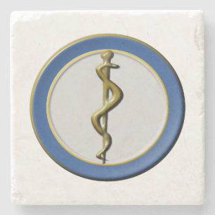 Rod van Asclepius Blue Medical Stenen Onderzetter