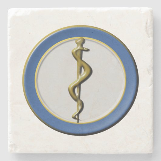 Rod van Asclepius Blue Medical Stenen Onderzetter (Voorkant)