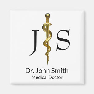 Rod van Asclepius Classy Medical Gold op wit Magneet