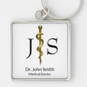 Rod van Asclepius Classy Medical Gold op wit Sleutelhanger (Voorkant)