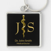 Rod van Asclepius Classy Medical Gold op zwart Sleutelhanger (Voorkant)