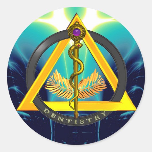 ROD VAN ASCLEPIUS DENTISTRIESSYMBOOL RONDE STICKER (Voorkant)