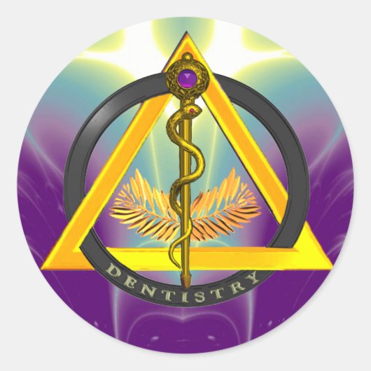 ROD VAN ASCLEPIUS DENTISTRIESSYMBOOL RONDE STICKER (Voorkant)