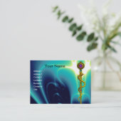 ROD VAN ASCLEPIUS Gold Medical Healing Symbol Blue Visitekaartje (Staand voorkant)