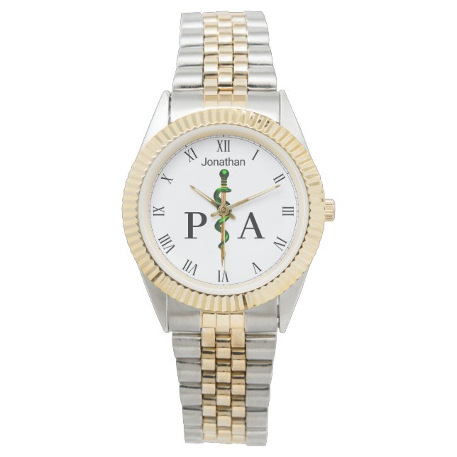 Rod van Asclepius Green Medical Physician Assistan Horloge (Voorkant)