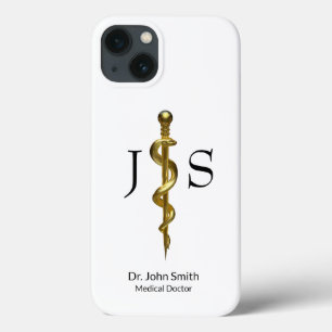 Rod van Asclepius Medical Classy Gold op White Case-Mate iPhone Case