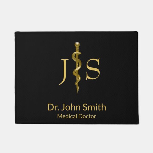 Rod van Asclepius Medical Classy Gold op zwart Deurmat (Voorkant)
