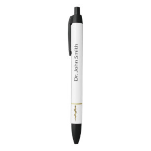 Rod van Asclepius Medical Gold op White Classy Zwarte Inkt Pen