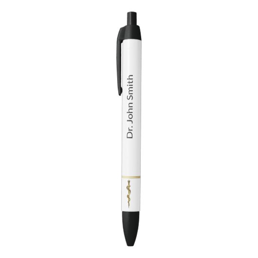 Rod van Asclepius Medical Gold op White Classy Zwarte Inkt Pen (Top (Verticaal))