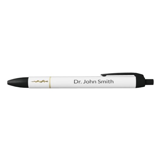 Rod van Asclepius Medical Gold op White Classy Zwarte Inkt Pen (Bovenkant)
