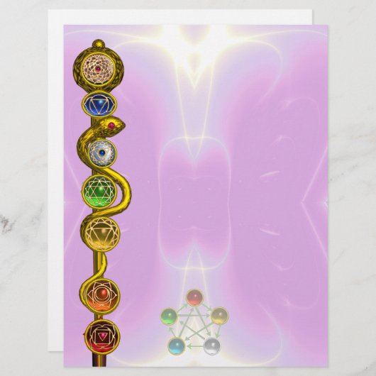 ROD VAN ASCLEPIUS MET 7 CHAKRAS, SPIRITUELE ENERGI (Voorkant / Achterkant)