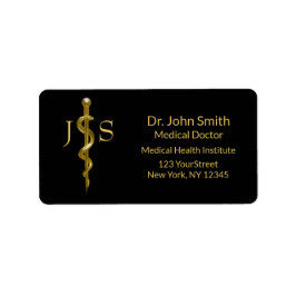 Rod voor medische lasthebber van Asclepius Gold op Etiket