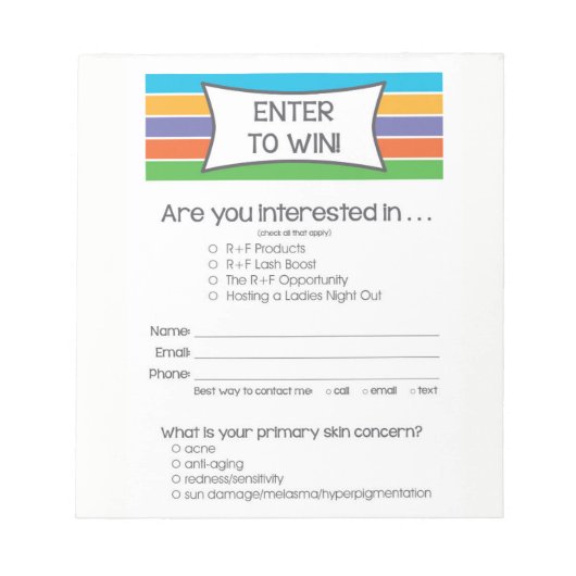 Rodan + Fields Inspired Doe mee om te winnen Notitieblok (Voorkant)