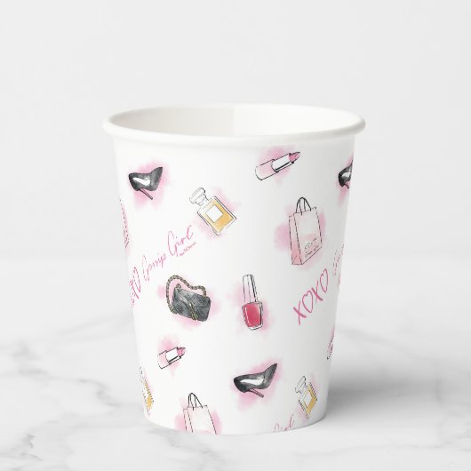 Roddel meisje make-up patroon papieren bekers (Links)