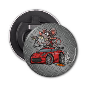 Roddy Rat Cartoon Rat Fink Red C7 Corvette Button Flesopener