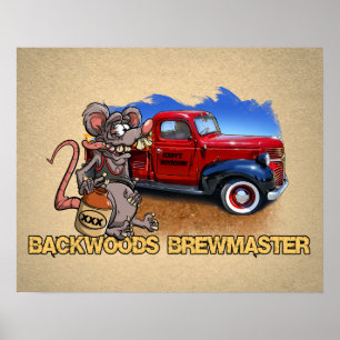 Roddy Rat Fink Style Moonshine Brewmaster Cartoon Poster