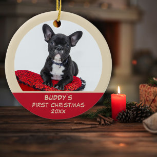Rode 1e Kerst Puppy Hond Huisdier Foto Keramisch Ornament